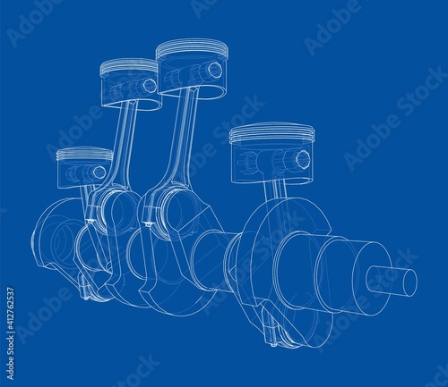 Engine crankshaft with pistons outline. Vector