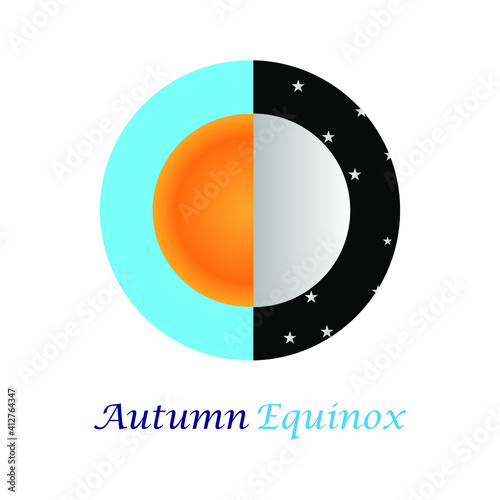 Equinox half day half night half moon half sun,Vector illustration.