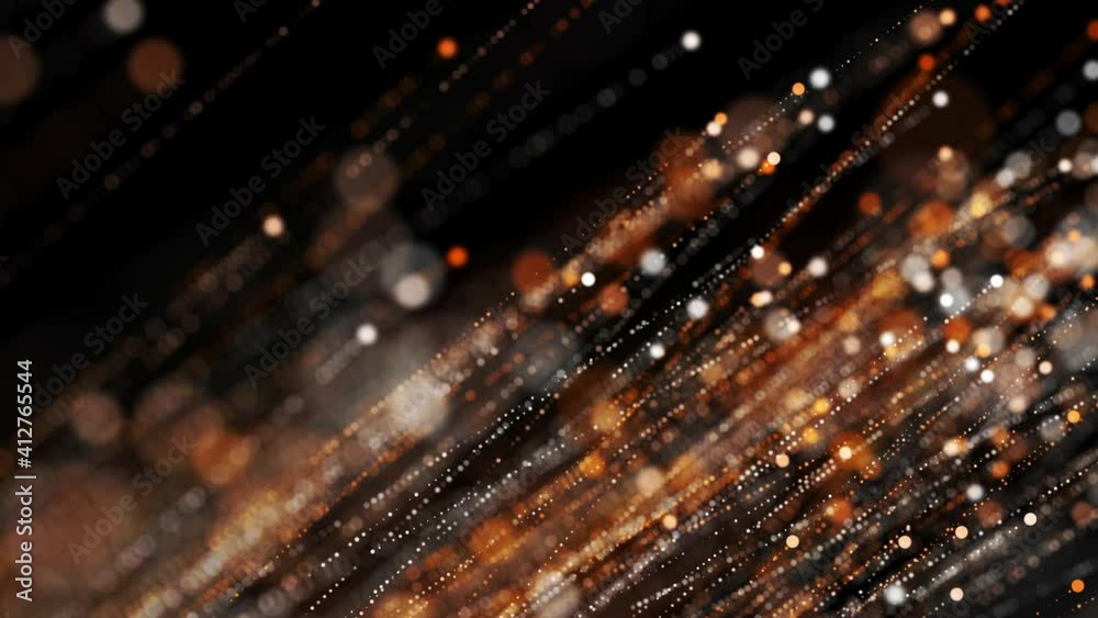 Abstract digital fiber optic lines moving dots background, Dots and connecting with lines shallow depth of field. Magic digital space. Macro shot 3d animation motion graphics.