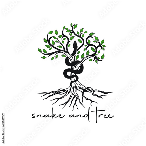 snake and tree hermes pharmaceutical logo design exclusive inspiration
