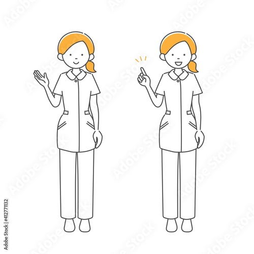 説明・案内をする看護師の全身イラスト