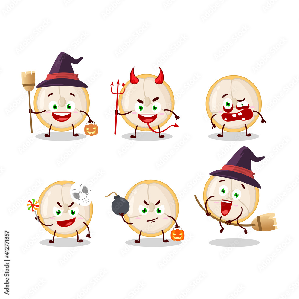 Halloween expression emoticons with cartoon character of slice of burmese grapes Halloween expression emoticons with cartoon character of slice of burmese grapes