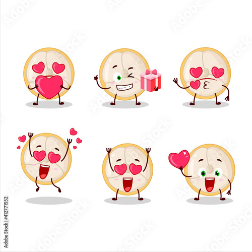 Slice of burmese grapes cartoon character with love cute emoticon