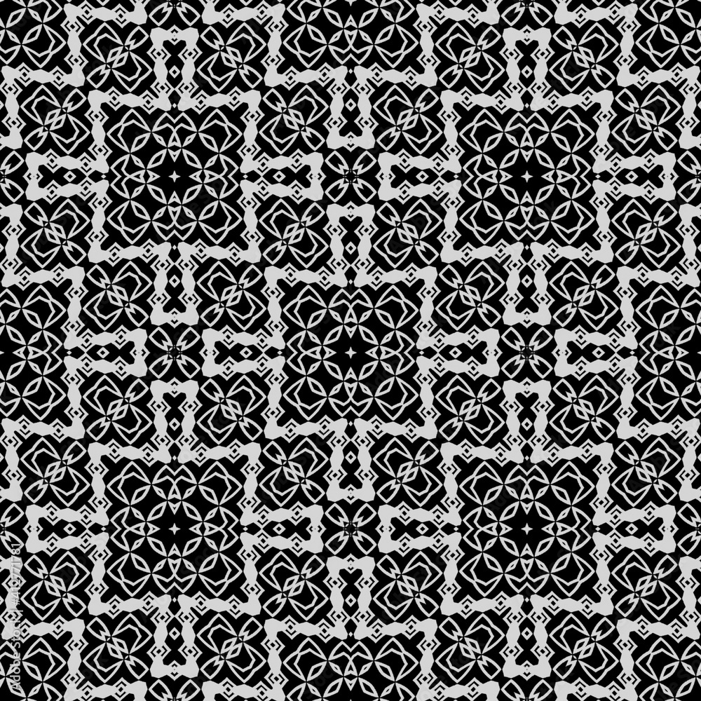  Geometric vector pattern with triangular elements. Seamless abstract ornament for wallpapers and backgrounds. Black and white colors.