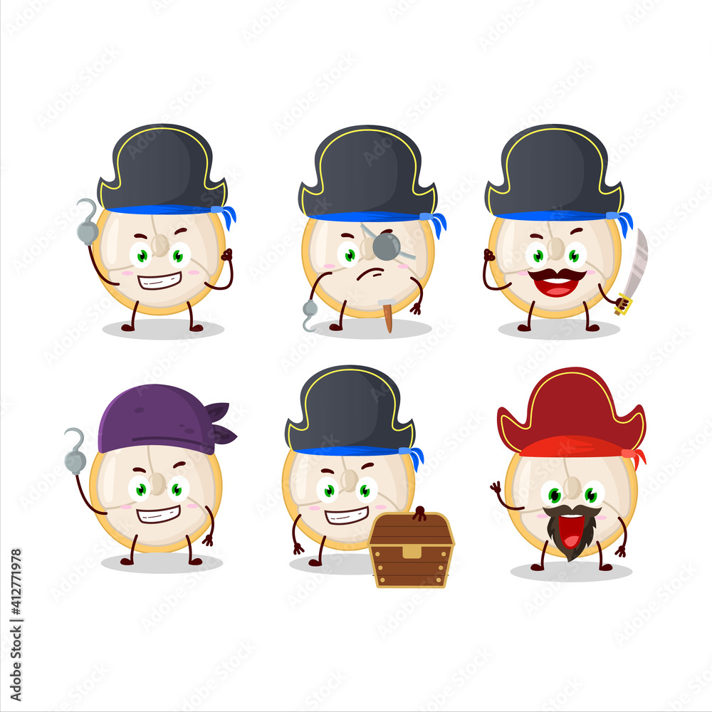 Cartoon character of slice of burmese grapes with various pirates emoticons