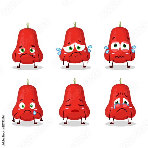 Watter apple cartoon character with sad expression