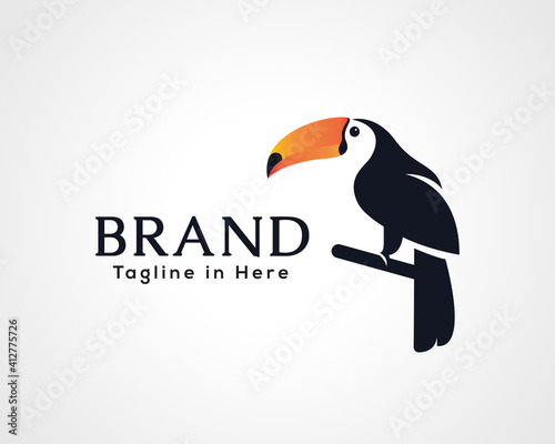 Simple stand toucan bird art logo icon symbol design illustration inspiration photo