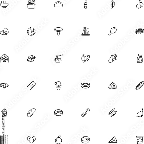 icon vector icon set such as: pizzeria, spaghettoni, frankfurter, t-bone, poultry, clove, spiral, vitamins, cob, seasoning, tenderloin, editable, tea, cannelloni pasta shape, olive, part, ham, lager