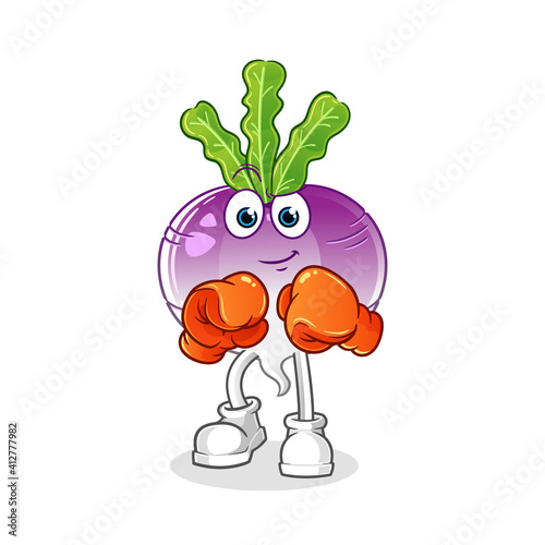 turnip boxer character. cartoon mascot vector