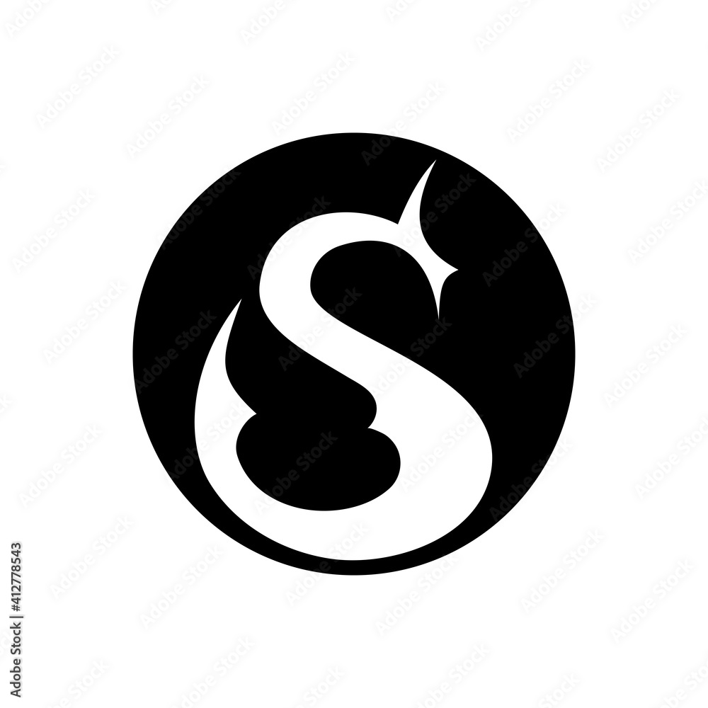 stylized letter s in the circle. bold smart logo. black and white symbol. brand identity. business logotype concept. design element. vector sign template stylized letter s in the circle. bold smart logo. black and white symbol. brand identity. business logotype concept. design element. vector sign template