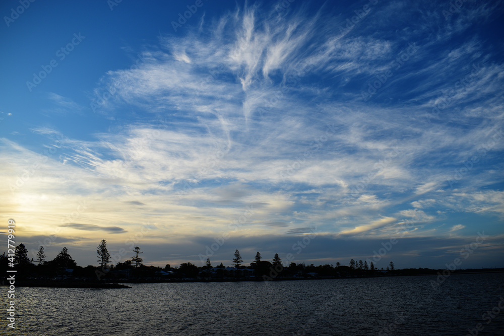 skyline with clouds and sunset colours