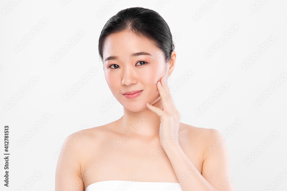 Beautiful young asian woman with clean fresh skin on white background, Face care, Facial treatment, Cosmetology, beauty and spa, Asian women portrait Beautiful young asian woman with clean fresh skin on white background, Face care, Facial treatment, Cosmetology, beauty and spa, Asian women portrait