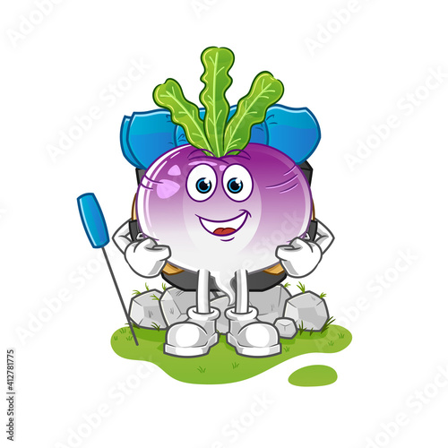turnip go camping mascot. cartoon vector
