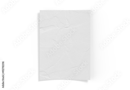 Crumpled sheet of textured paper mockup, clean empty paper note mock up template of A4 format with shadow on white background, 3d illustration © devrawat21