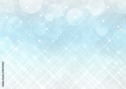 クロスフィルター風の輝きとボケ　幻想的な背景素材（水色）