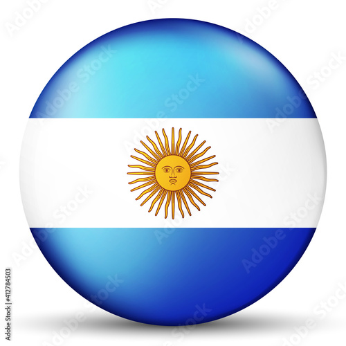 Glass light ball with flag of Argentina. Round sphere, template icon. Argentinian National symbol. Glossy realistic ball, 3D abstract vector illustration highlighted on a white background. Big bubble.