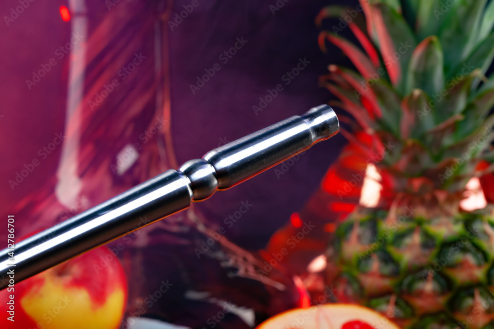 Naklejka premium Mouthpiece of modern hookah on black background