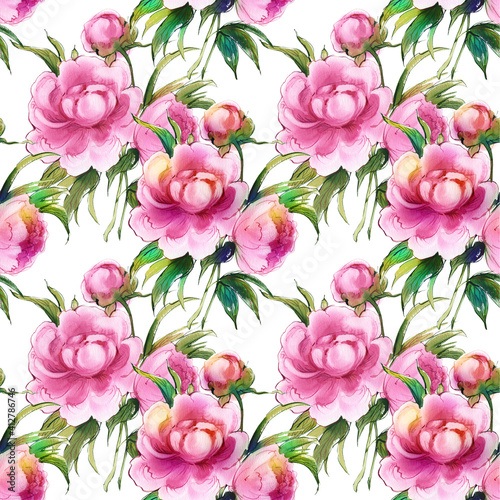 Seamless pattern bouquet of peonies.