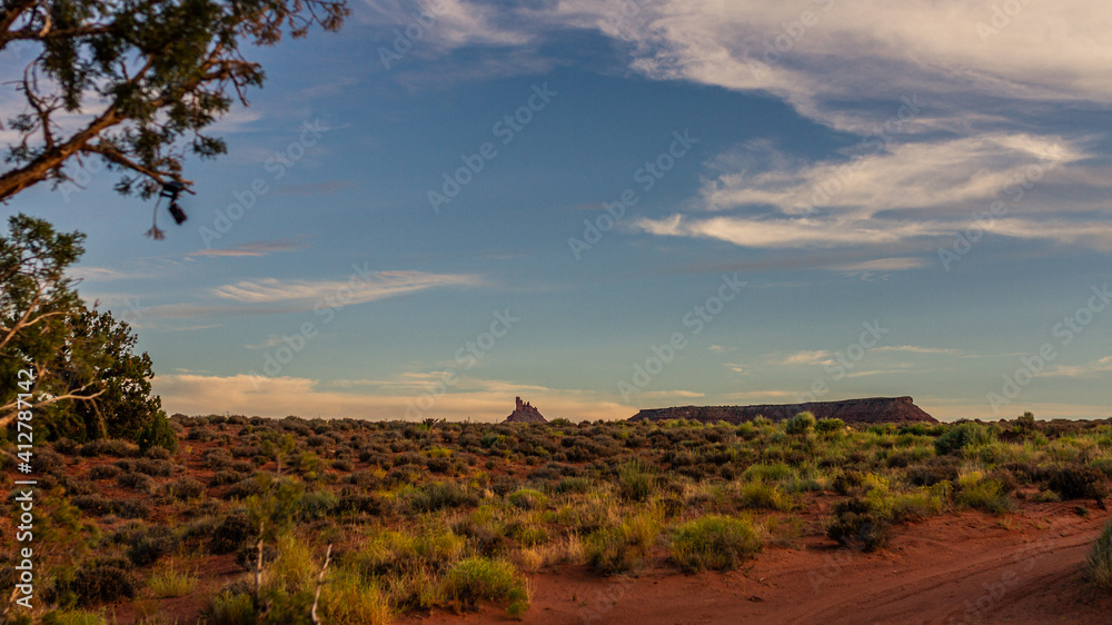Wide shot of hill of rock in american desert near canyonlands in Utah
