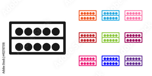 Black Billiard balls on a stand icon isolated on white background. Billiard balls on a shelf. Set icons colorful. Vector.