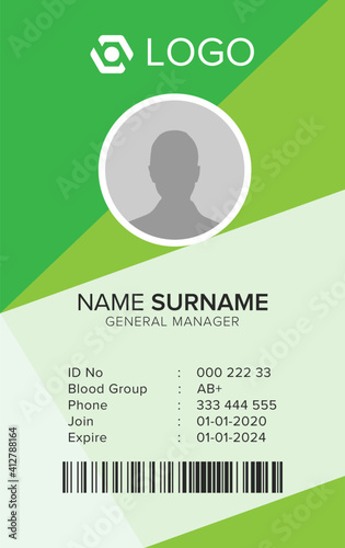 Modern ID Card Template with an author photo place | Office Id Card Layout green Background | Employee Id Card for Your Business or Company