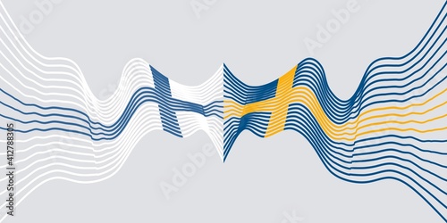 Image relative to politic and economic relationship between Finland and Sweden. National flags. Teamwork concept.