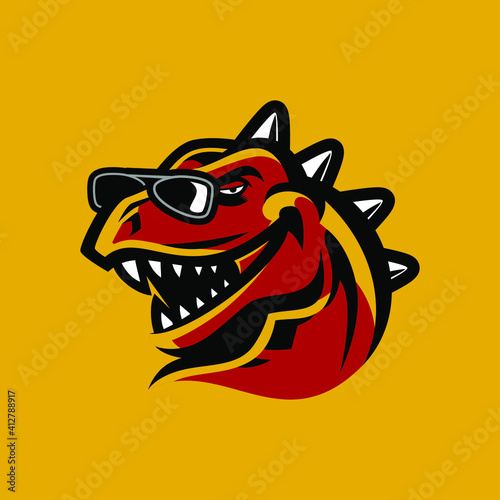Edgy red dinosaur head mascot logo design