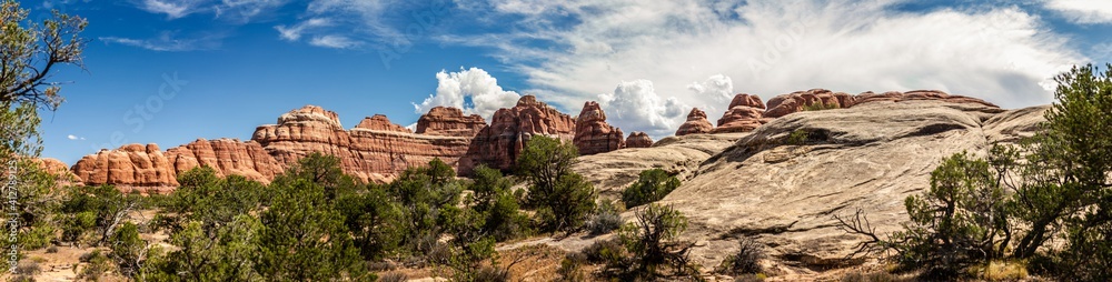 Panorama shot of mesas and buttes in canyonlands national park at sunny day in Utah, America