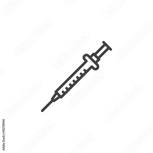 Insulin syringe line icon. linear style sign for mobile concept and web design. Diabetes syringe outline vector icon. Symbol, logo illustration. Vector graphics