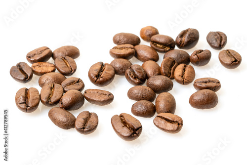 Coffee beans isolated on white background close up