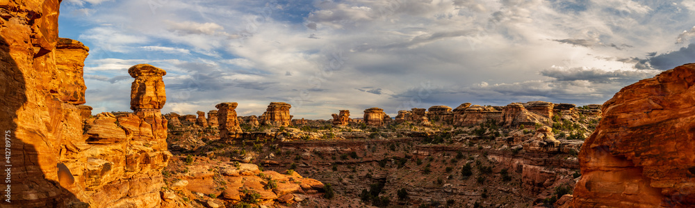 Panorama view of canyons, mesas and buttes nature in canyonlands national park in Utah, America