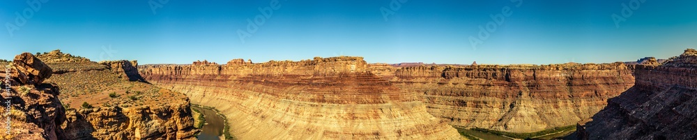 Panorama shot of confluence of green river and grand river at sunny day in canyonlands in utah, america Panorama shot of confluence of green river and grand river at sunny day in canyonlands in utah, america