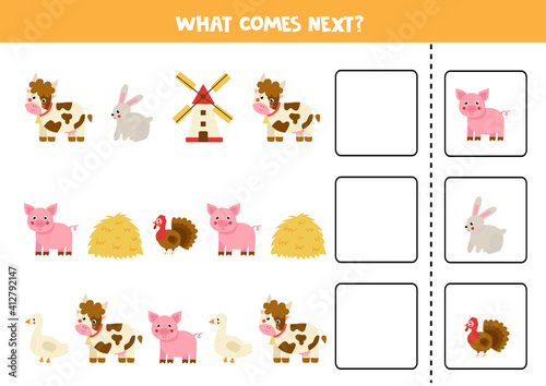 What comes next game with cartoon farm animals.
