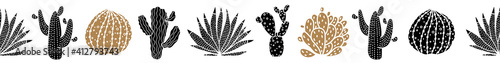 Horizontal seamless border with decorative cacti.