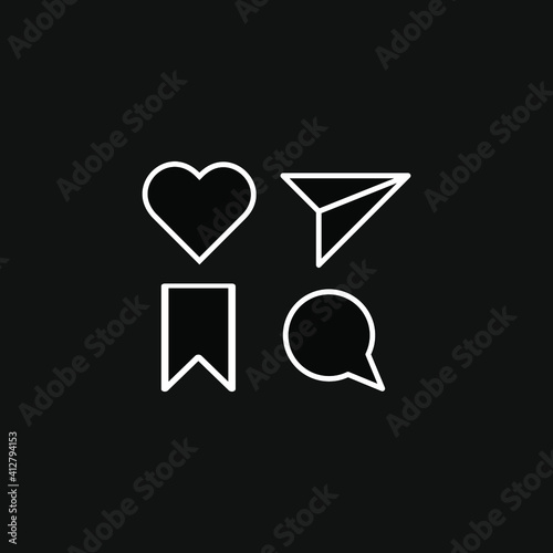 Vector social media Like, comment, share and save icons. photo