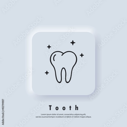 Tooth line icon. Dental clinic logo. Vector EPS 10. UI icon. Neumorphic UI UX white user interface web button. Neumorphism