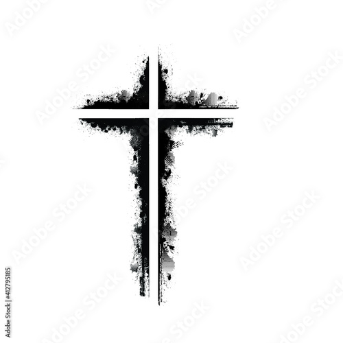 Grunge Religion Cross . Black Paint . Vector