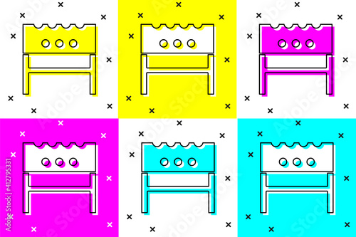 White BBQ brazier icon isolated on white background. Square color button. Vector.
