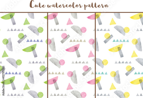 かわいい水彩模様_シームレス_セット02