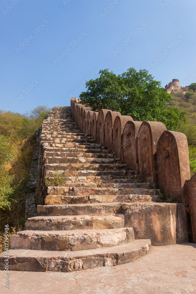 Stairs of watch tower, Amber Fort, Jaipur, Rajasthan, India.