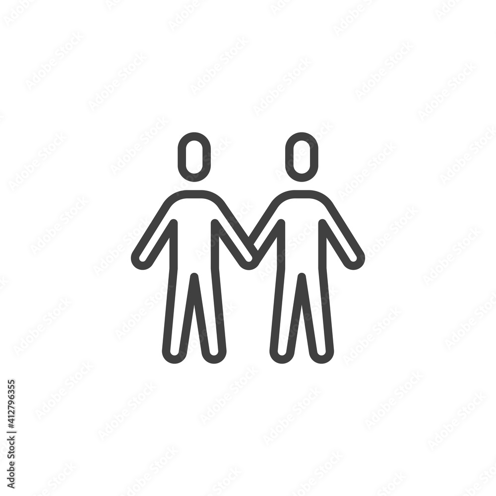 Gay couple line icon. linear style sign for mobile concept and web design. Two man hold hands together outline vector icon. Homosexual symbol, logo illustration. Vector graphics Gay couple line icon. linear style sign for mobile concept and web design. Two man hold hands together outline vector icon. Homosexual symbol, logo illustration. Vector graphics