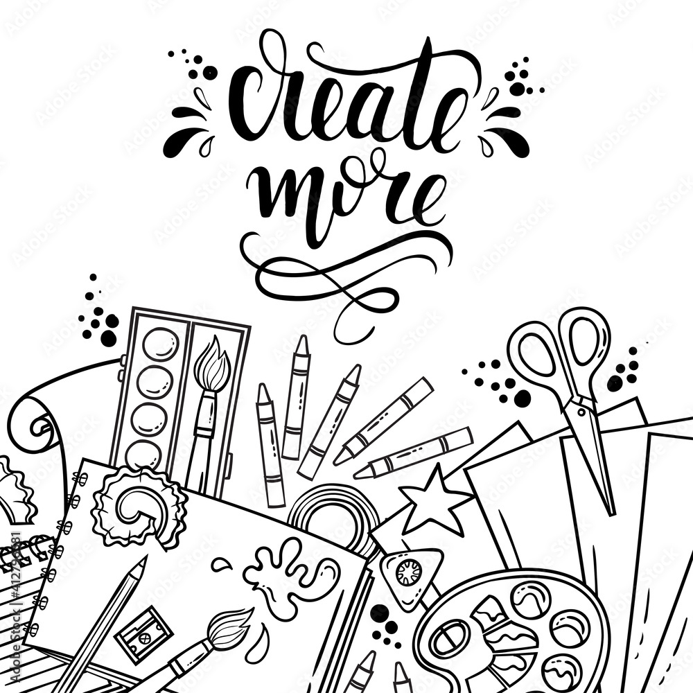 Vector cartoon cover on the theme of creation and art. Illustration