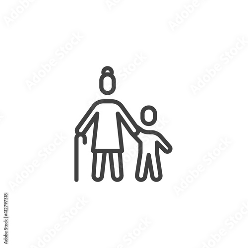 Grandmother with grandson line icon. linear style sign for mobile concept and web design. Grandma and child outline vector icon. Symbol, logo illustration. Vector graphics