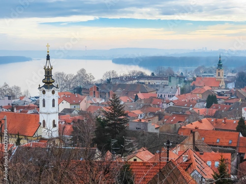 View of the old town Zemun and Danube River. Belgrade