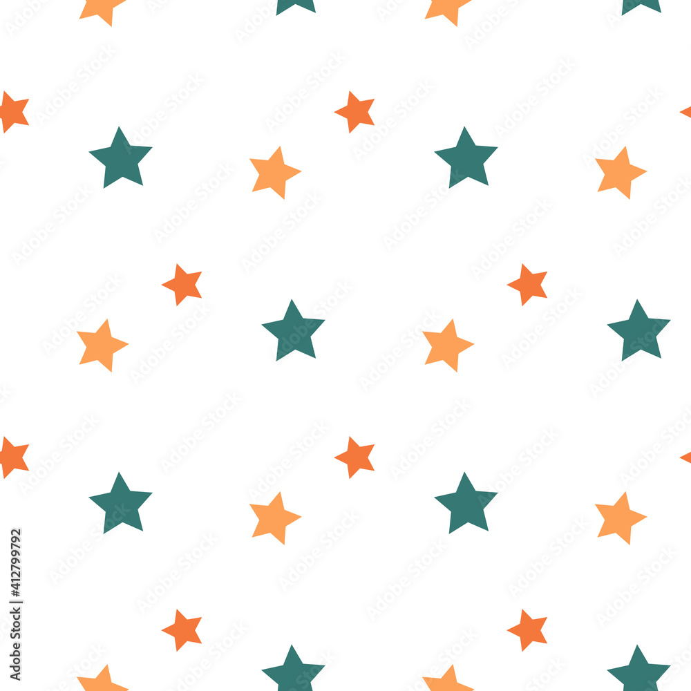 Seamless pattern in orange and green stars for fabric, textile, clothes, tablecloth and other things. Vector image. Seamless pattern in orange and green stars for fabric, textile, clothes, tablecloth and other things. Vector image.