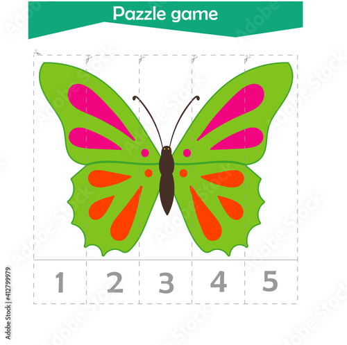  Math puzzle game for children. We cut and collect. Account pinning up to 5. Butterfly