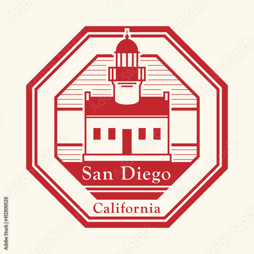 Stamp or label with text San Diego, California