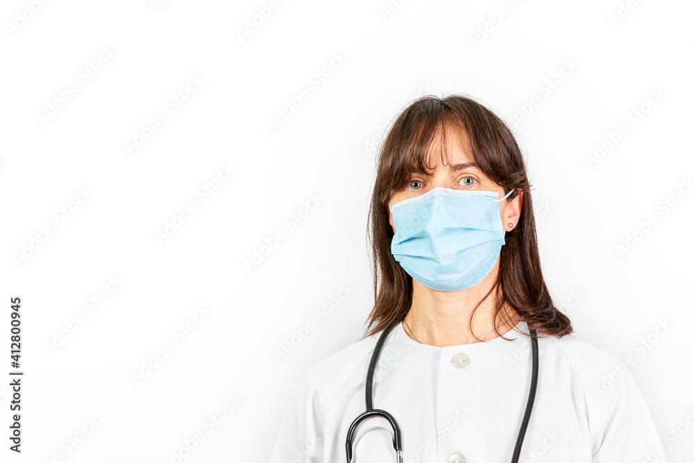 Female doctor with protective mask and stethoscope Female doctor with protective mask and stethoscope