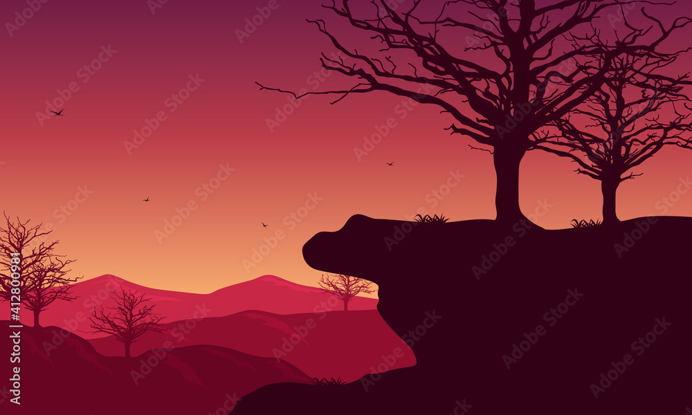 Vetor de Amazing view with purple night sky. Vector illustration do