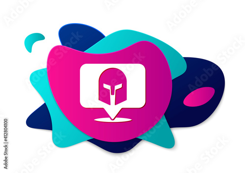 Color Greek helmet icon isolated on white background. Antiques helmet for head protection soldiers with a crest of feathers or horsehair. Abstract banner with liquid shapes. Vector.